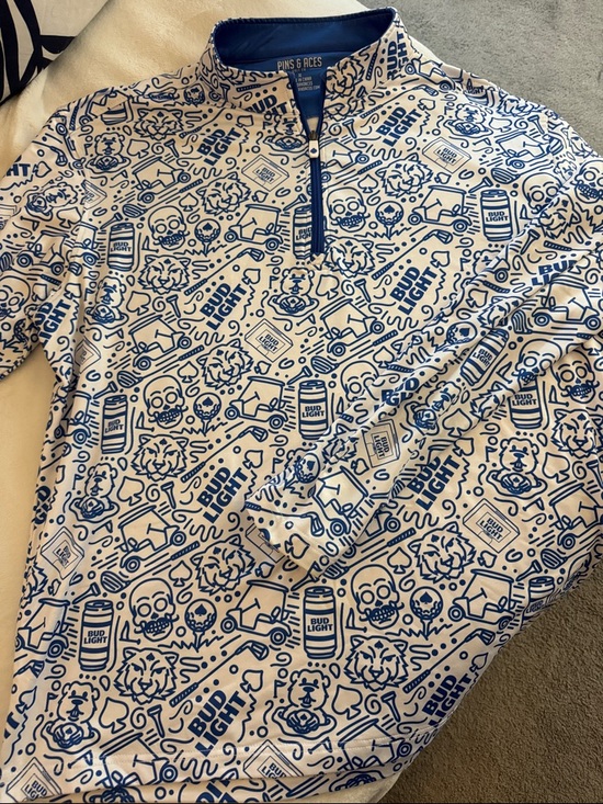 Pins & Acres Other - Men’s White and Blue Graphic Quarter-Zip Sweater